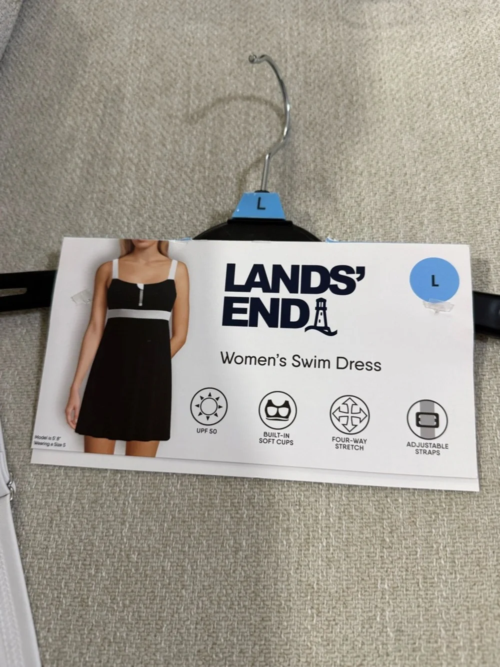 Lands' End Black Swim Dress with White Straps - Picture 3 of 4